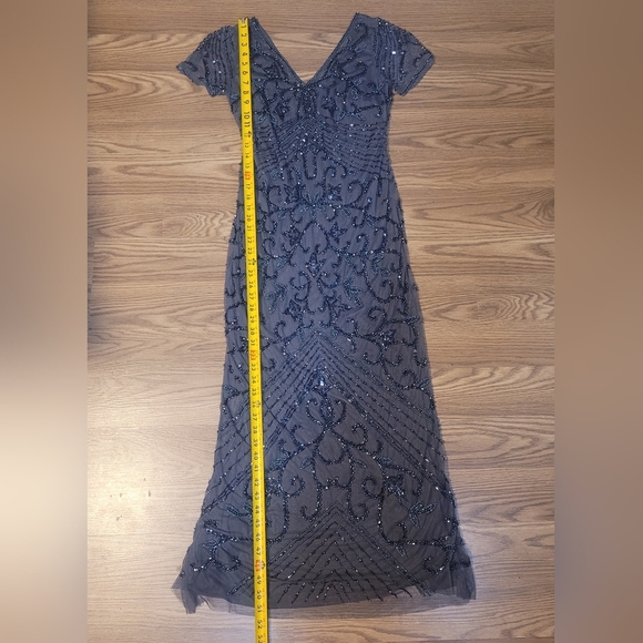 Elegant Gray Beaded Evening Dress - Picture 11 of 13